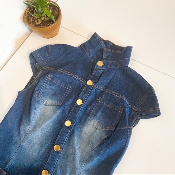Vintage Pants - 14. Blue Jean Baby Short Sleeved Jumpsuit With Pockets